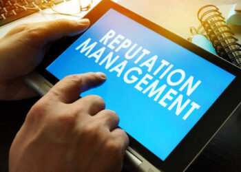 Reputation management on a screen of tablet.